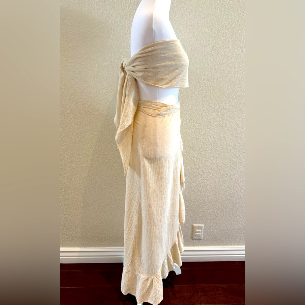Paralia Mykonos Wrap Skirt & Scarf Top Set – Size Small  in Crudo/Cream - Picture 6 of 14